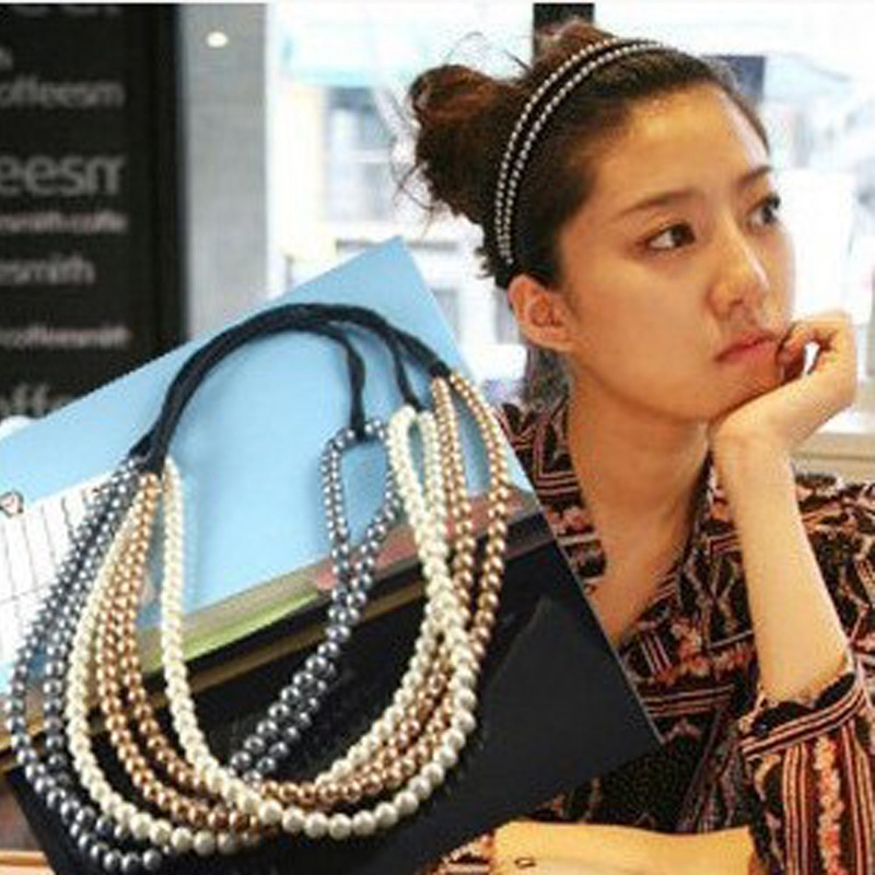 0038 婉美飾品 精品店貨源 雙層可愛珍珠發帶 韓國流行珍珠頭帶批發・進口・工廠・代買・代購