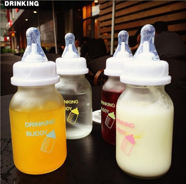 韓國ulzzang可愛學生奶嘴奶瓶吸管玻璃杯創意小巧便攜兒童水杯子工廠,批發,進口,代購