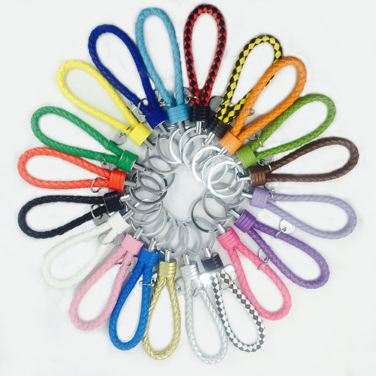 韓國手工編製PU皮繩鑰匙扣創意男女士汽車鑰匙扣包包鑰匙鏈掛件工廠,批發,進口,代購
