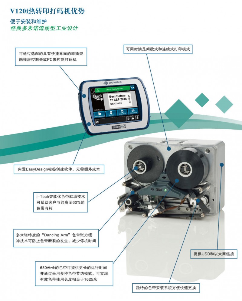 多米諾V120i熱轉移打碼系統 柔性包裝理想機型 食品醫療包裝行業批發・進口・工廠・代買・代購