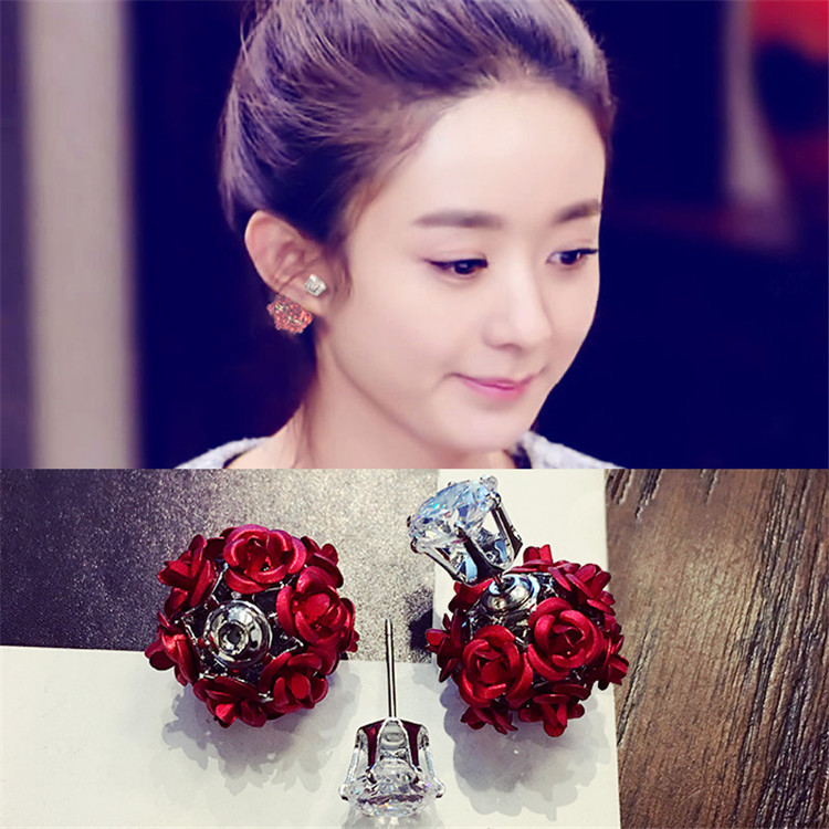 韓國進口 新款花球水晶耳環 批發 時尚氣質明星款珍珠耳釘 女工廠,批發,進口,代購