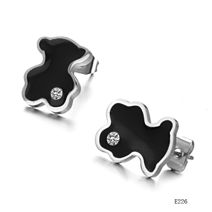 韓版飾品批發 新款 白邊鑲鉆可愛黑色小熊 鈦鋼耳釘GE226工廠,批發,進口,代購