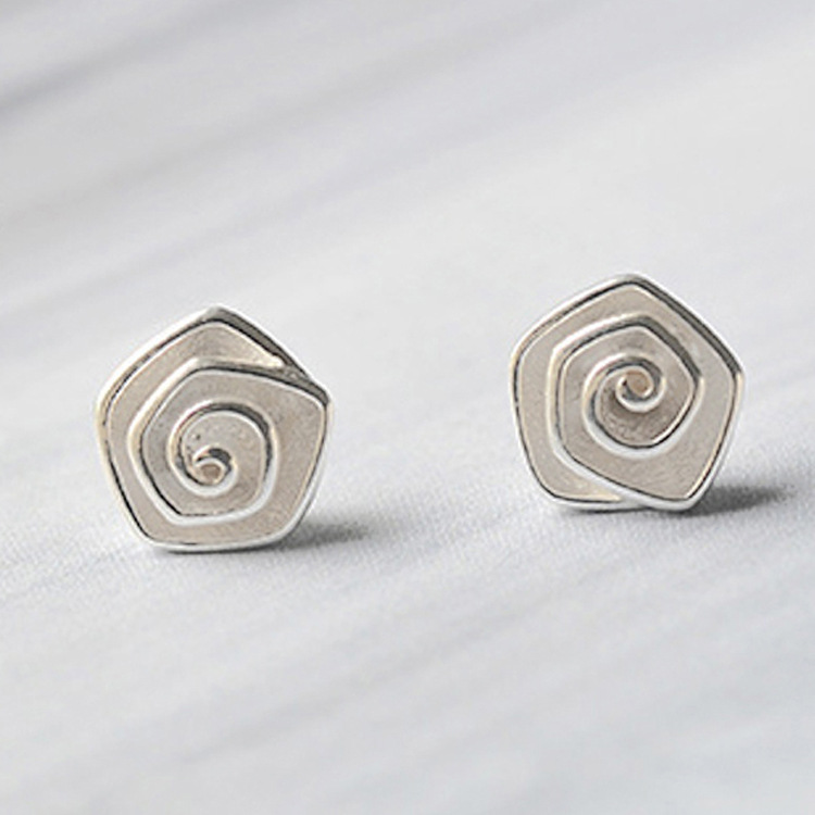 925純銀耳釘 玫瑰花形螺旋素銀耳釘 韓國韓版高檔銀飾品 耳飾工廠,批發,進口,代購