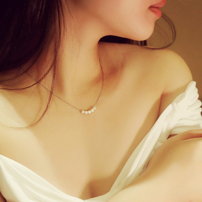 熱銷新款925純銀珍珠項鏈韓國時尚短款鎖骨項飾 貝珠項鏈飾品批發工廠,批發,進口,代購
