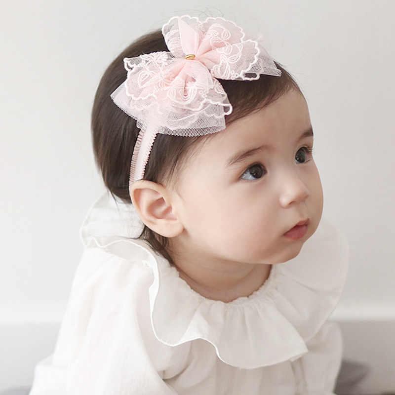 2016新款韓國韓版兒童發飾批發 寶寶嬰兒可愛網紗蝴蝶結蕾絲發帶工廠,批發,進口,代購