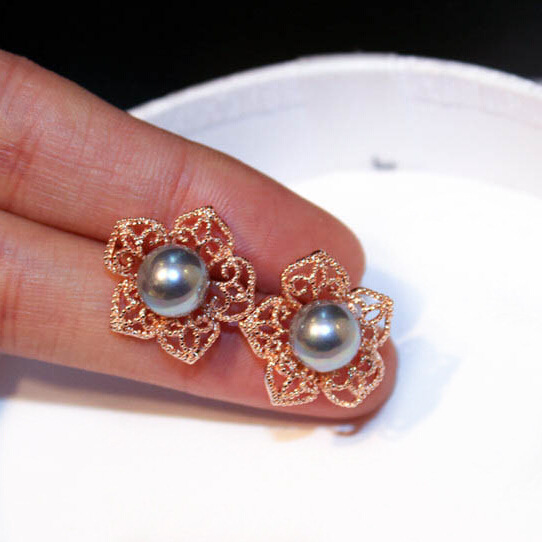 時尚歐美精致超美鋯石珍珠鏤空花朵簡約氣質耳釘耳環女E001118批發・進口・工廠・代買・代購
