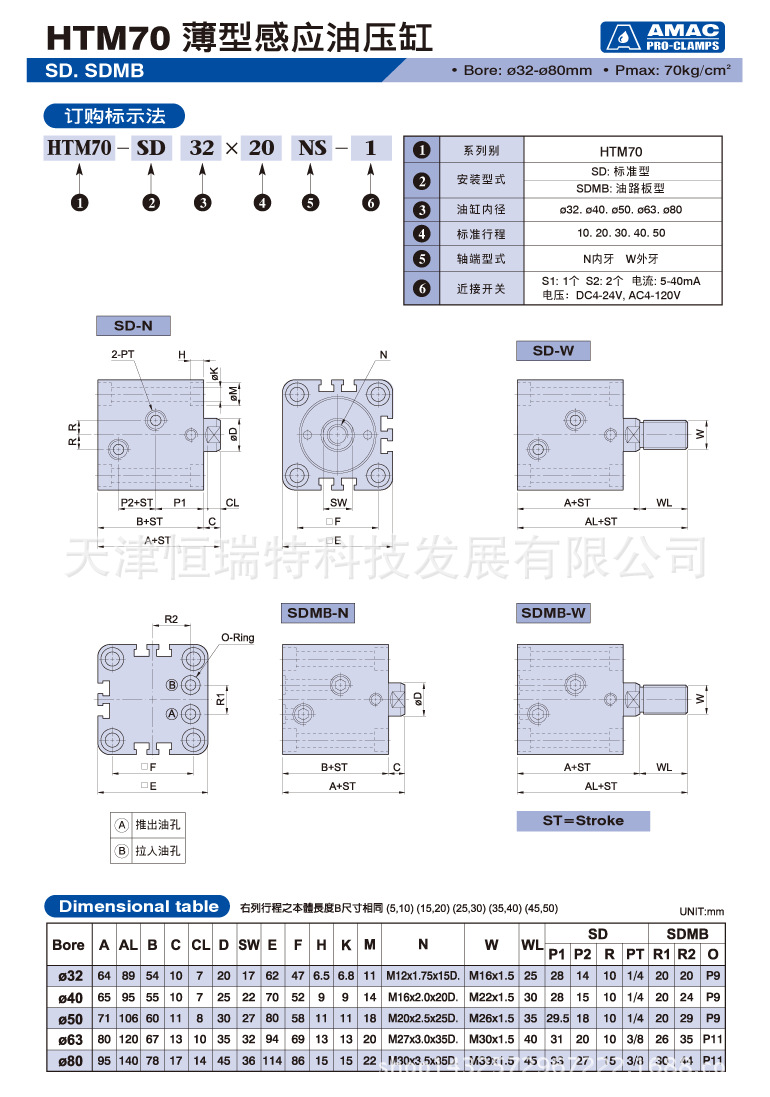 臺灣-聯鎰 AMAC薄型感應油壓缸HTB-SDMA32*20N工廠,批發,進口,代購