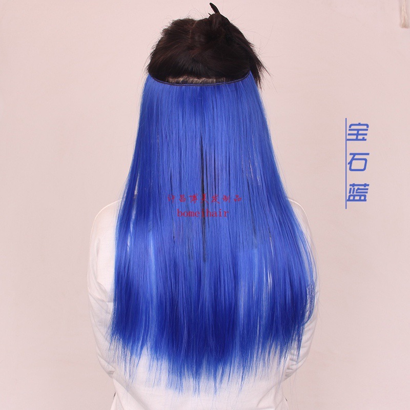 寶石藍色一片式魚線發簾長直發無痕接假發片歐美外貿爆款假發批發工廠,批發,進口,代購
