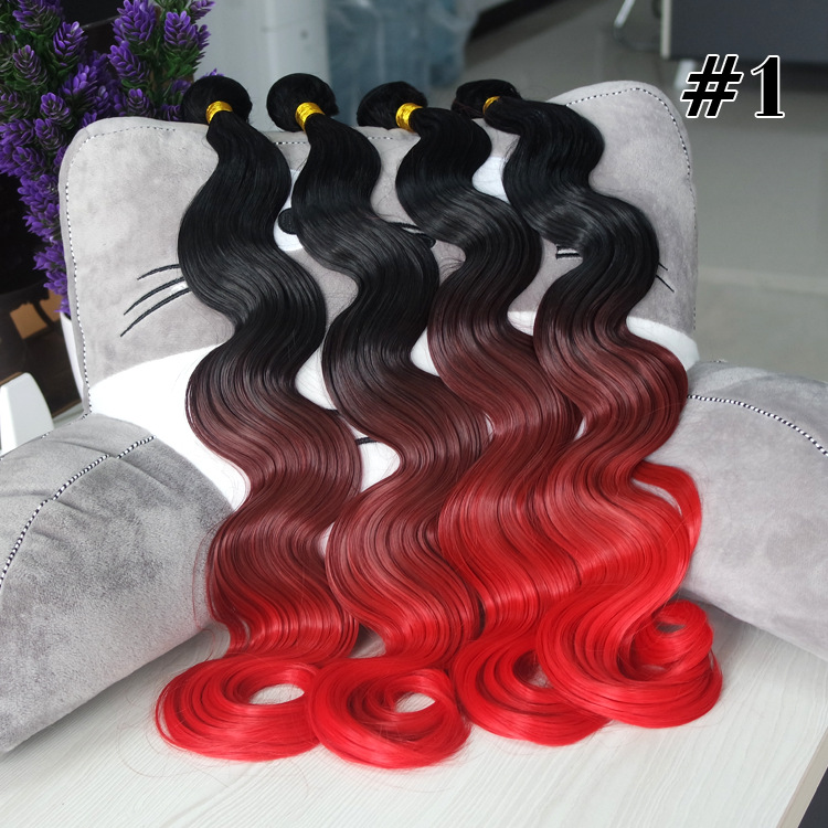 1B/burg red synthetic hair weft body wave  三色漸變化纖發簾工廠,批發,進口,代購