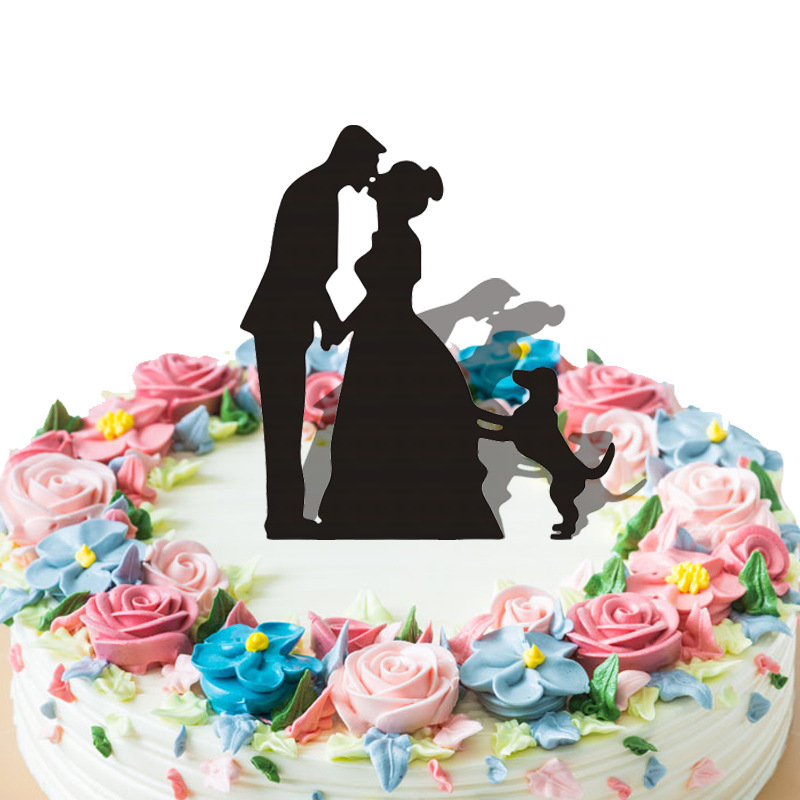 創意禮品 定製亞克力蛋糕插牌 抽象新郎新娘和狗蛋糕插婚禮裝飾品批發・進口・工廠・代買・代購