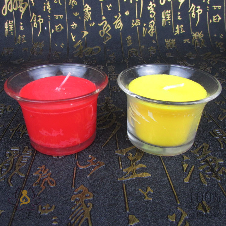 玻璃開口杯酥油燈 紅黃兩色 酥油粒 鬥燭 蓮花燈 佛教用品批發工廠,批發,進口,代購