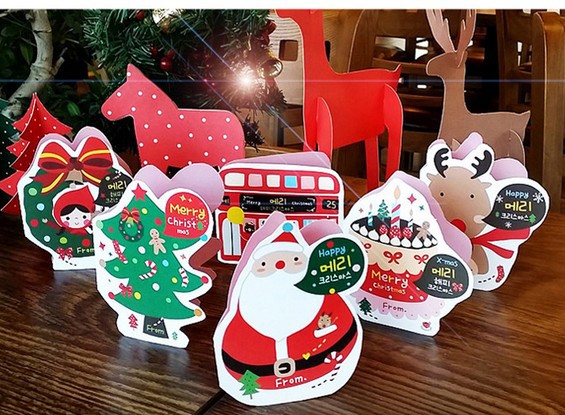 韓國文具批發 新款 創意 折頁式聖誕 賀卡 紅綠色 賀卡工廠,批發,進口,代購