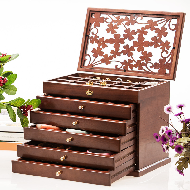 高檔韓國首飾盒實木質首飾品收納盒首飾箱珠寶復古首飾盒歐式大碼工廠,批發,進口,代購