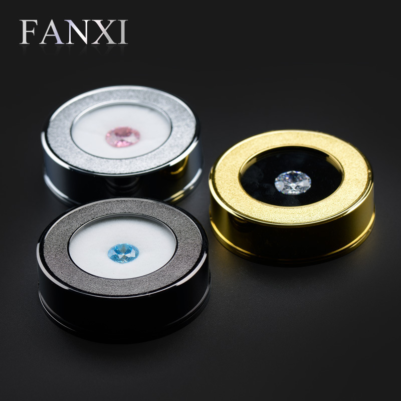 FANXI/凡西新品金屬裸石盒大號圓形黑白雙麵絨珠寶鉆石盒JS00701批發・進口・工廠・代買・代購