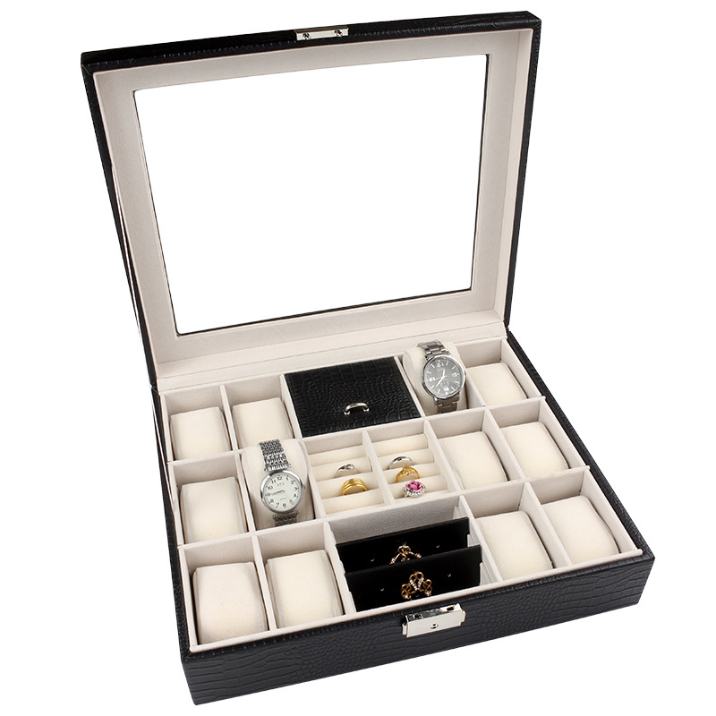 廠傢直銷 高檔12位手錶禮品盒 木質飾品包裝盒帶鎖玻璃天窗展示盒批發・進口・工廠・代買・代購