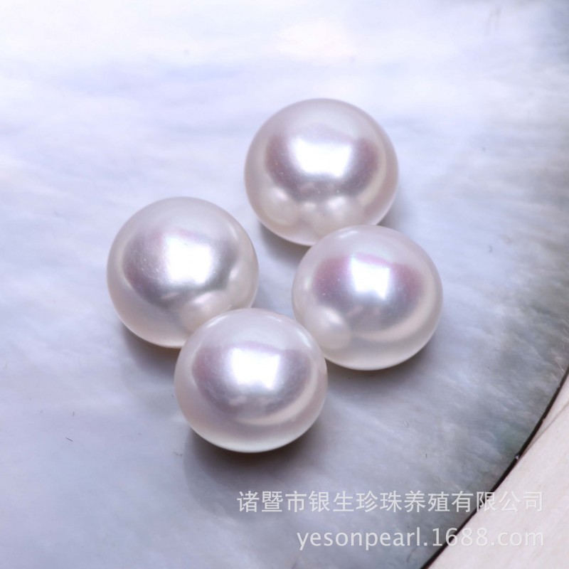 淡水珍珠7-8mmAAAA扁圓半孔顆粒珠鑲嵌珍珠配對廠傢直銷批發批發・進口・工廠・代買・代購