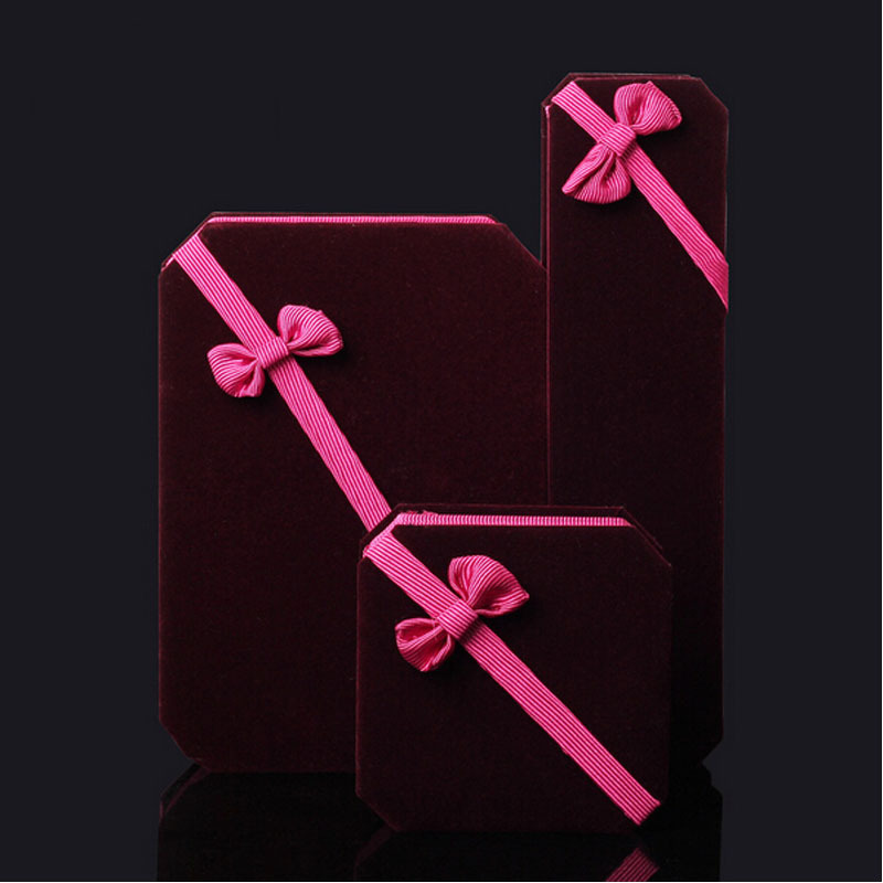 新款高端植絨首飾盒 飾品禮品包裝盒 紅色蝴蝶結吊墜盒手鐲手鏈盒工廠,批發,進口,代購