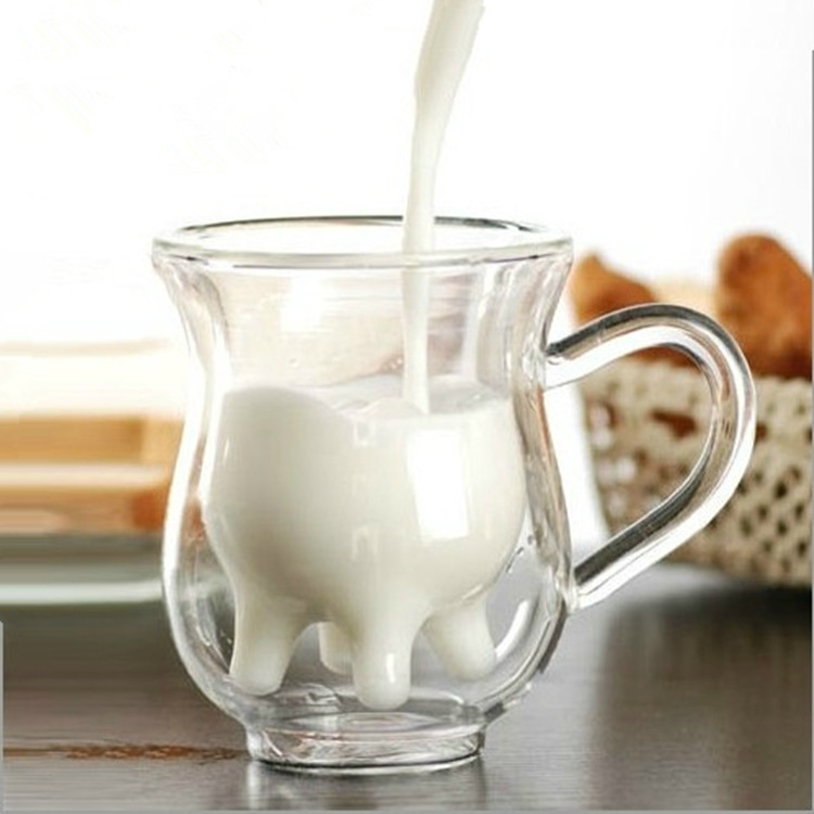 特價】創意小奶牛雙層玻璃杯 牛奶杯 創意雙層玻璃杯 雙層早餐杯批發・進口・工廠・代買・代購