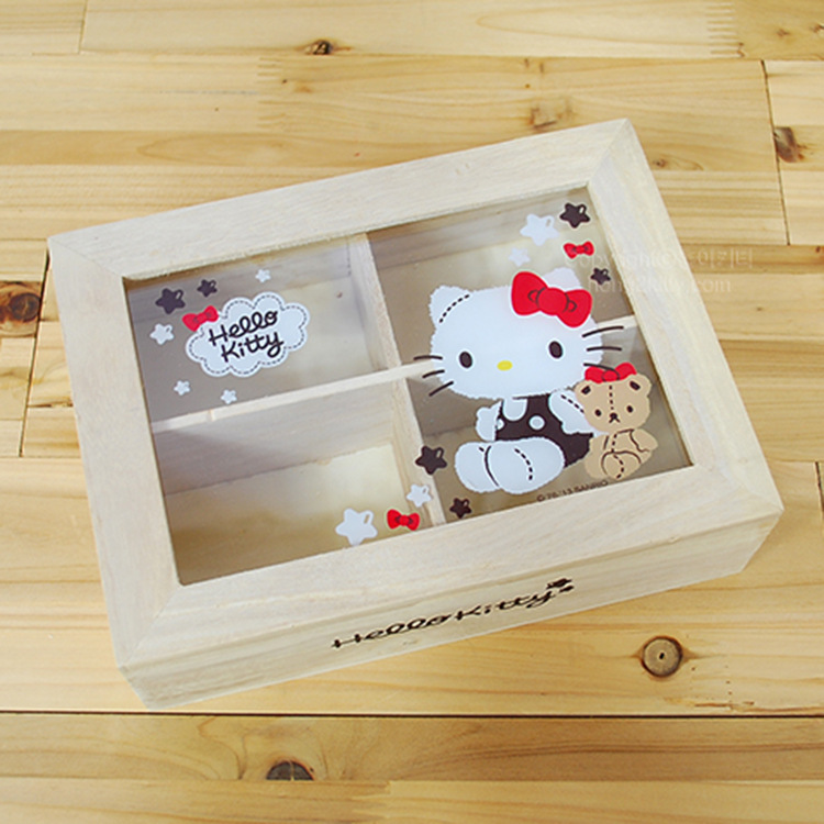 韓國正品hello kitty 原木盒子 凱蒂貓首飾盒 4格工廠,批發,進口,代購