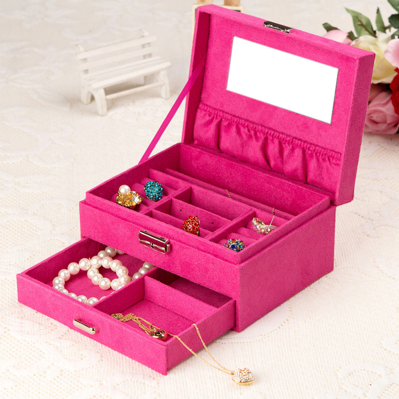 珠寶首飾盒韓國公主雙層帶鎖耳環戒指項鏈飾品收納箱工廠,批發,進口,代購