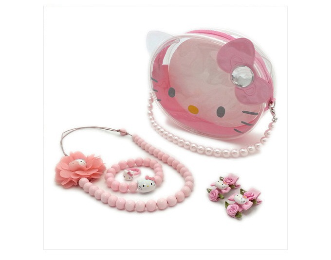 韓國正品hello kitty 兒童首飾套裝 項鏈手鏈發夾首飾包工廠,批發,進口,代購