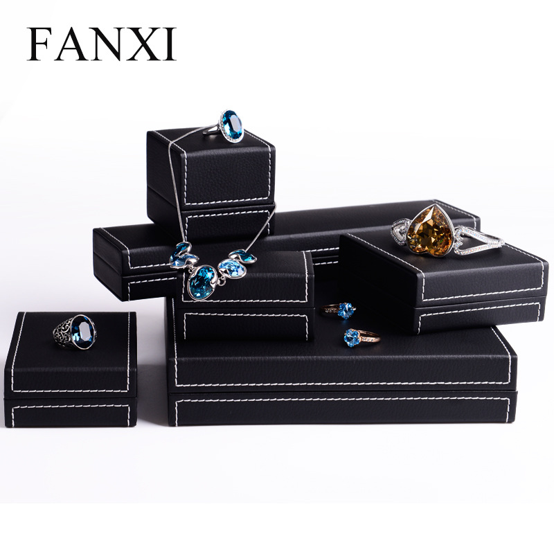 FANXI/凡西新品高檔PU皮車線戒指盒珠寶項鏈首飾包裝盒黑色H033工廠,批發,進口,代購
