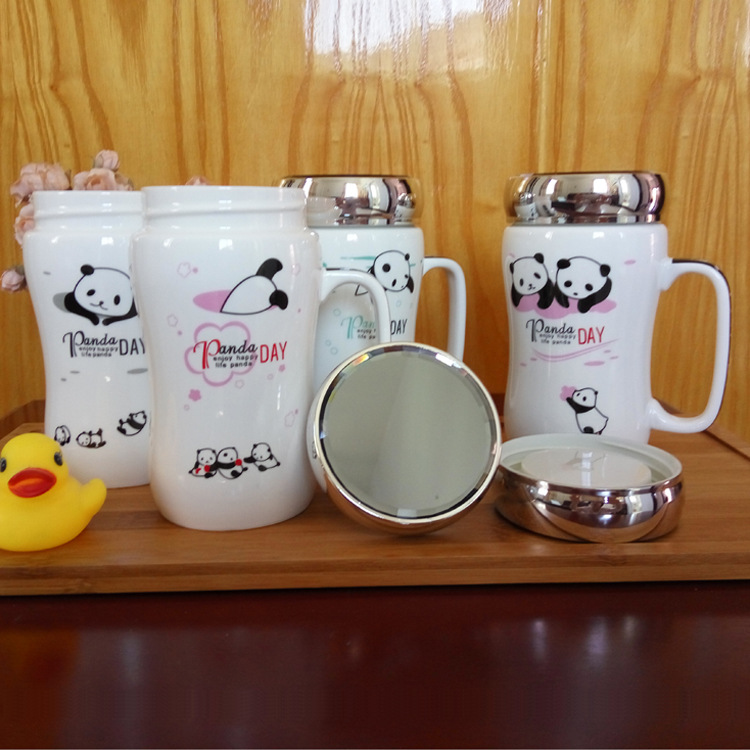 定製熊貓陶瓷辦公杯子創意廣告禮品水杯保溫杯馬克杯帶蓋帶勺批發工廠,批發,進口,代購