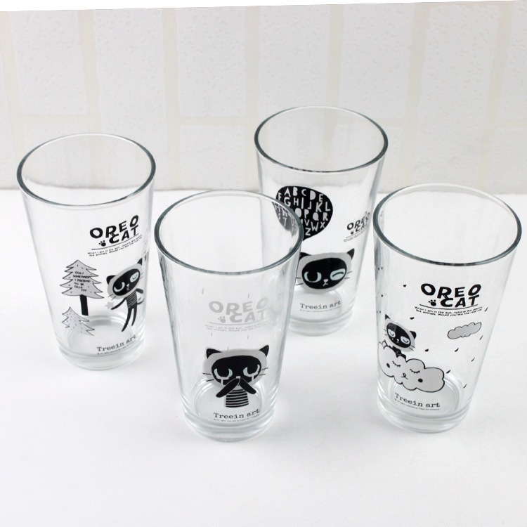 36605 韓國文具批發 新款青壹坊奧利奧貓闊口玻璃杯 水杯工廠,批發,進口,代購
