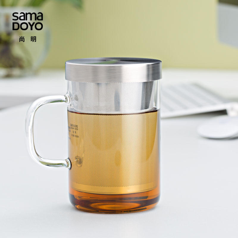 尚明耐熱玻璃茶杯不銹鋼過濾花茶杯玻璃杯帶蓋水杯個人辦公室茶杯工廠,批發,進口,代購