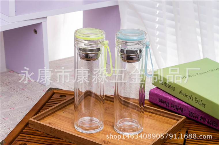 創意新款玻璃杯促銷禮品杯子水晶杯雙層茶杯高溫透明廣告logo定製工廠,批發,進口,代購