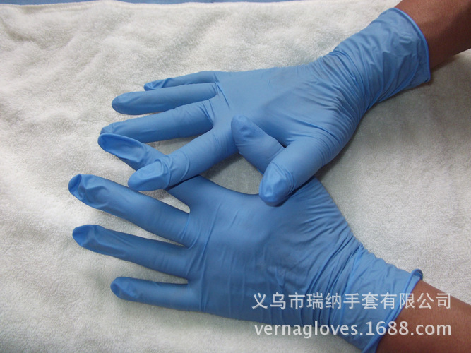 一次性醫療檢查丁腈手套 9寸無粉麻點防滑藍色丁腈手套批發・進口・工廠・代買・代購