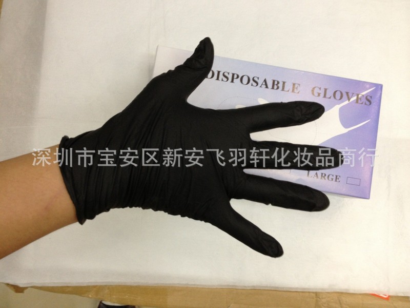 廠傢直銷 供應一次性A級100隻黑膠手套美容美發專用醫用無粉批發・進口・工廠・代買・代購
