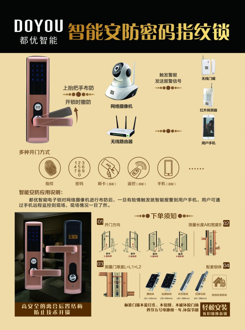 DY-580單機版 智能安防指紋密碼鎖 鎖芯報警 離合電機後置批發・進口・工廠・代買・代購