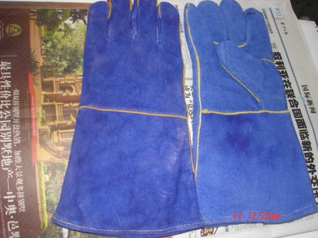 韓國專供寶藍藍色牛皮二層電焊勞動保護手套20工廠,批發,進口,代購