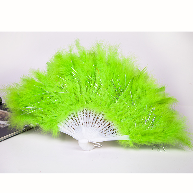 最新批發精致美觀綠色羽毛加絲表演扇子 彩色羽毛扇 舞蹈扇子批發・進口・工廠・代買・代購