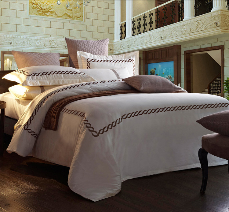 酒店賓館床上用品四件套 繡花床單被套純色全棉刺秀4件套裝工廠,批發,進口,代購