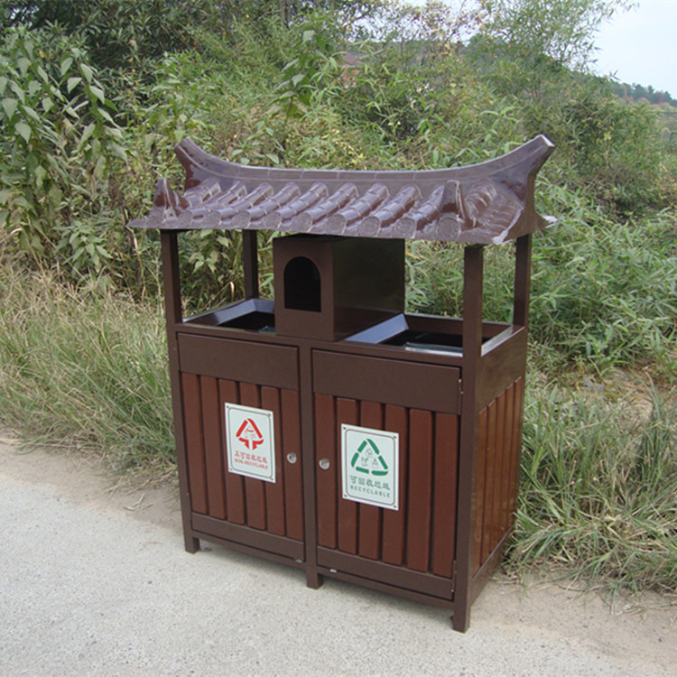 仿古分類垃圾桶定製 中式玻璃鋼頂垃圾桶 園林景區果殼箱戶外雙桶批發・進口・工廠・代買・代購