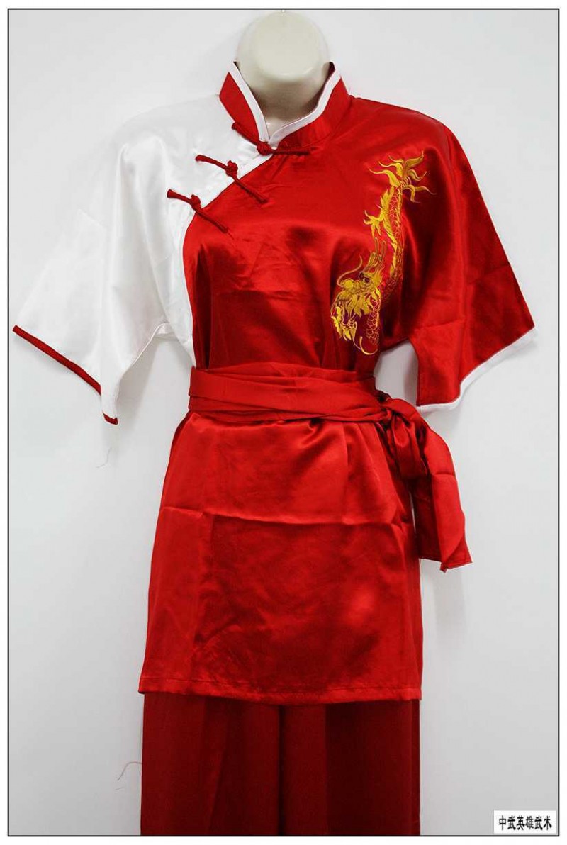 少林武術服裝太極服裝比賽服裝刺繡紅白色龍新款南拳長拳工廠,批發,進口,代購