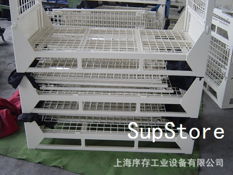 【上海廠傢直供】金屬物流周轉箱，網片式可折疊，噴塑白色批發・進口・工廠・代買・代購