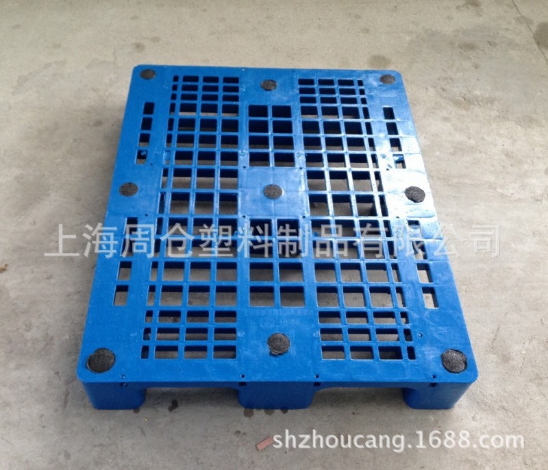 上海周倉牌 藍色加厚 4麵進叉網格九腳型塑料托盤1000*800*150批發・進口・工廠・代買・代購