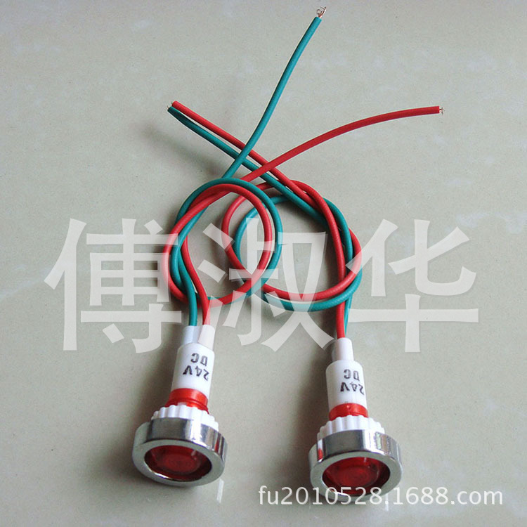 XD10-7紅色帶線指示燈,ABS塑料電鍍鉻帽,線長20cm,24V,安裝孔10mm工廠,批發,進口,代購