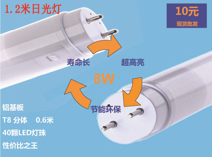 廠傢直銷專供外貿一體化T8燈管超亮分體0.6 1.2LED日光燈管工廠,批發,進口,代購