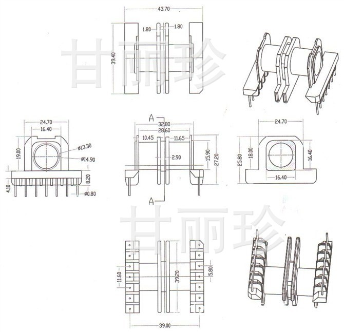 ER3845高頻骨架 YT-3945尺寸圖 帶外殼工廠,批發,進口,代購