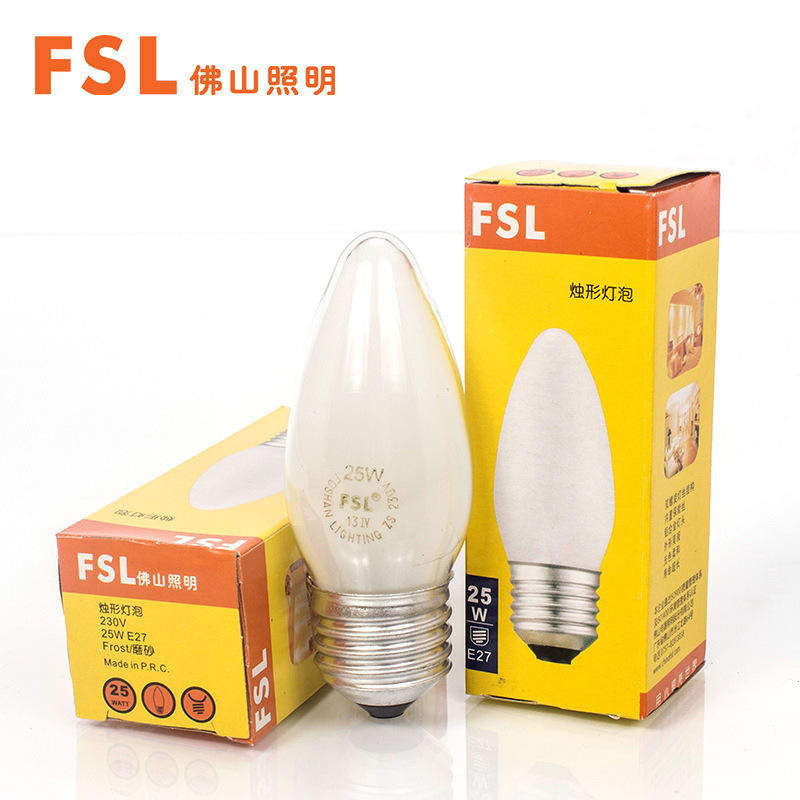 FSL佛山照明燭形燈泡磨砂白熾燈尖泡E27螺口25W40W特價批發工廠,批發,進口,代購