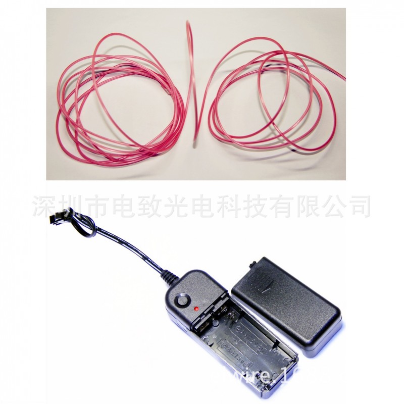 1.5mm 粉色 el wire, 3米高亮發光線,冷光線配3V電池盒套裝工廠,批發,進口,代購