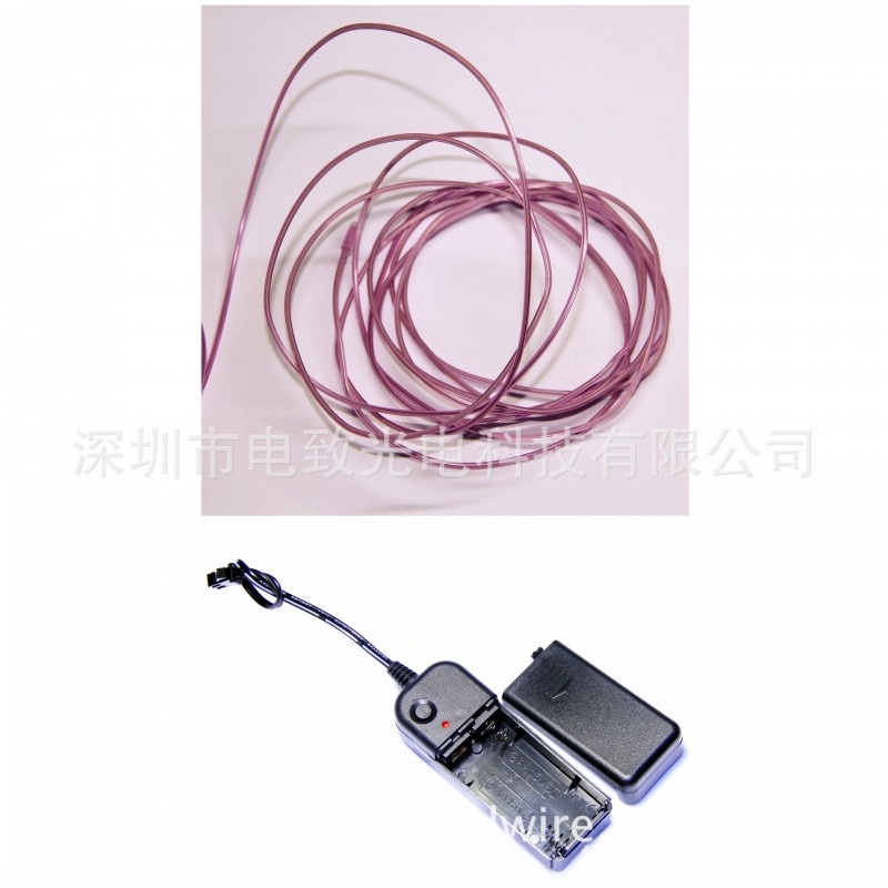 1.5mm 紫色 el wire, 3米高亮發光線,冷光線配3V電池盒套裝工廠,批發,進口,代購