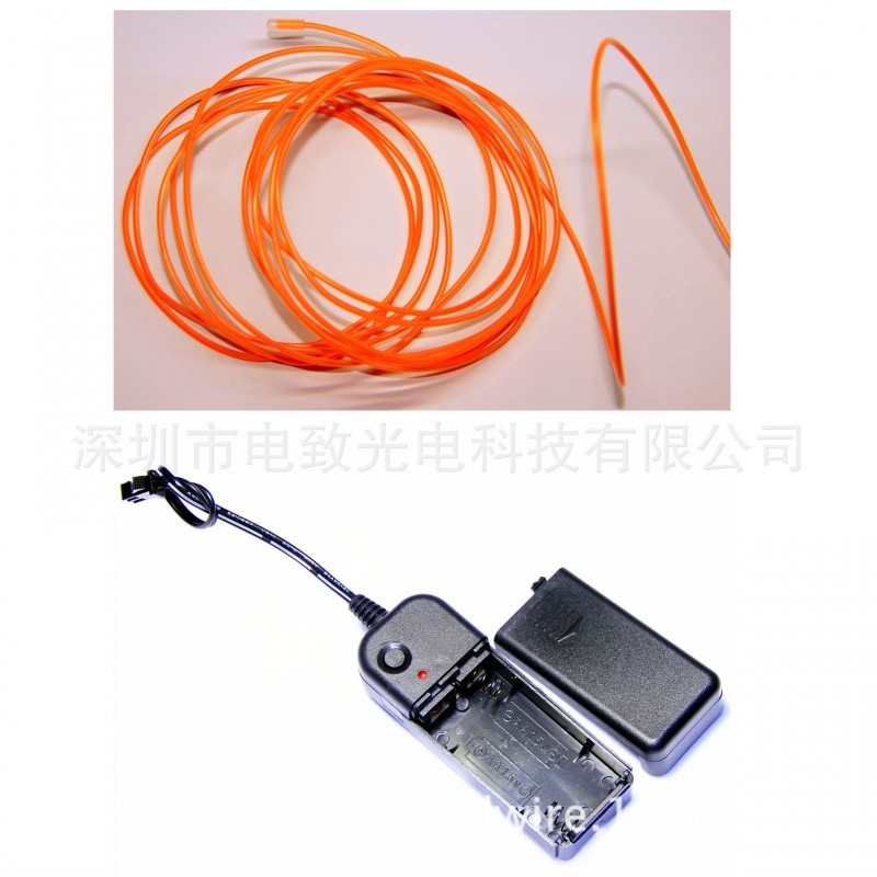 1.5mm 橙色 el wire, 3米高亮發光線,冷光線配3V電池盒套裝工廠,批發,進口,代購