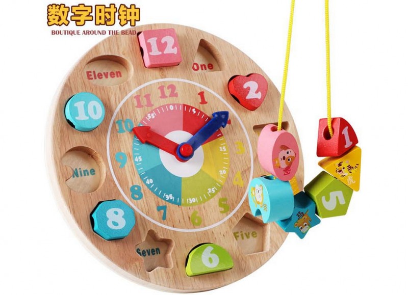 巧之木幼兒童木製數字形狀配對時鐘串珠早教益智力玩具1-2-3-6歲工廠,批發,進口,代購