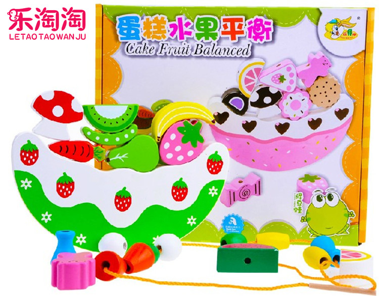 寶寶木製水果蛋糕平衡積木玩具兒童益智早教疊疊樂串珠積木玩具工廠,批發,進口,代購