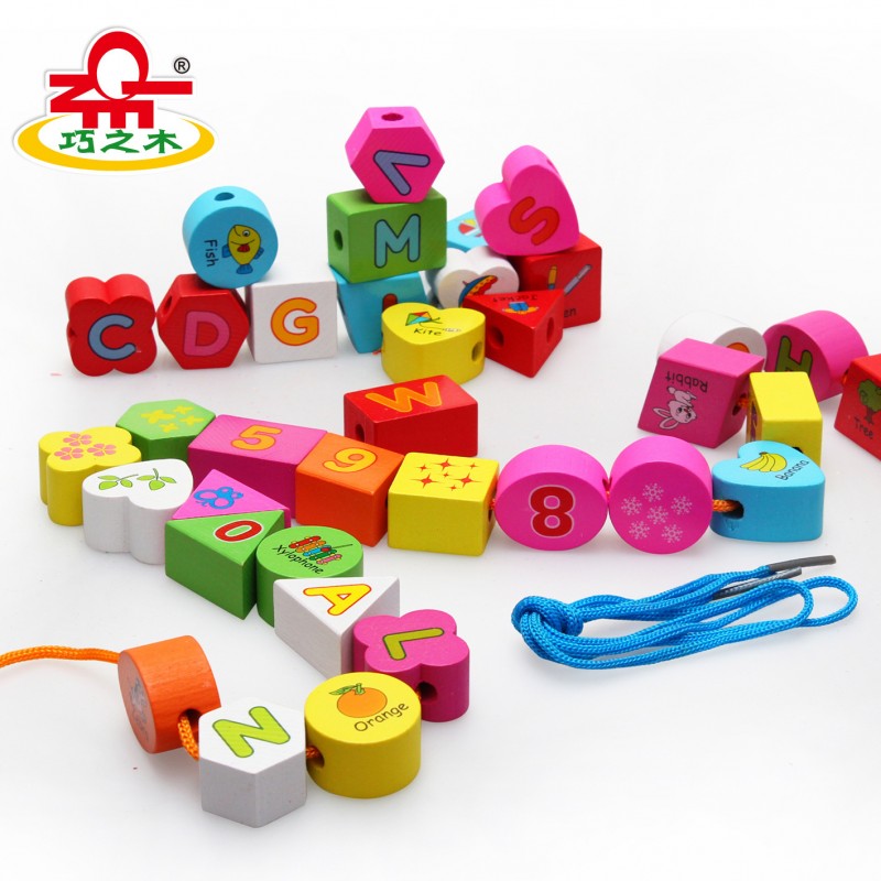 兒童木質數字字母串珠玩具 寶寶動手DIY益智 生活常見物 玩具工廠,批發,進口,代購